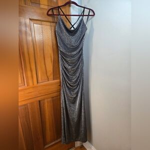 A. Byer Metallic Gray Maxi Dress Sz Small